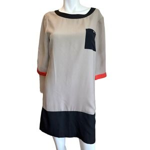 Ted Baker London Fonty Tan Black Orange Colorblock Shift Mini Dress sz 2=6 EUC